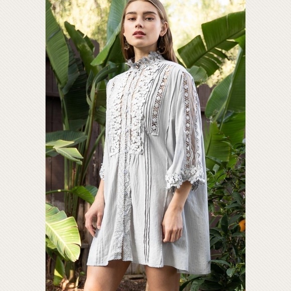 Mystic Grey Embroidered Flower Detail Dress - Picture 3 of 5